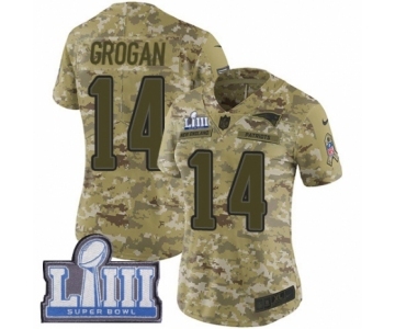 Women's Nike New England Patriots #14 Steve Grogan Limited Camo 2018 Salute to Service Super Bowl LIII Bound NFL Jersey