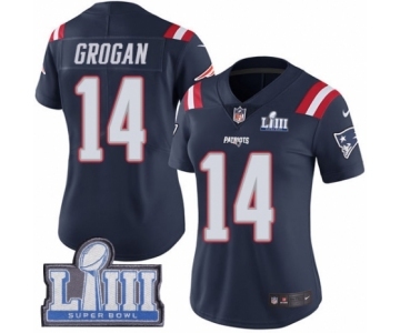 Women's Nike New England Patriots #14 Steve Grogan Limited Navy Blue Rush Vapor Untouchable Super Bowl LIII Bound NFL Jersey