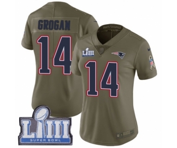 Women's Nike New England Patriots #14 Steve Grogan Limited Olive 2017 Salute to Service Super Bowl LIII Bound NFL Jersey