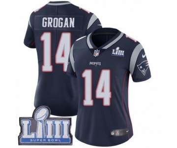 Women's Nike New England Patriots #14 Steve Grogan Navy Blue Team Color Vapor Untouchable Limited Player Super Bowl LIII Bound NFL Jersey