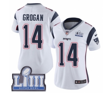 Women's Nike New England Patriots #14 Steve Grogan White Vapor Untouchable Limited Player Super Bowl LIII Bound NFL Jersey