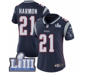 Women's Nike New England Patriots #21 Duron Harmon Navy Blue Team Color Vapor Untouchable Limited Player Super Bowl LIII Bound NFL Jersey