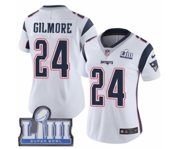 Women's Nike New England Patriots #24 Stephon Gilmore White Vapor Untouchable Limited Player Super Bowl LIII Bound NFL Jersey