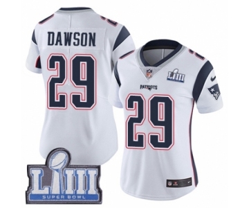 Women's Nike New England Patriots #29 Duke Dawson White Vapor Untouchable Limited Player Super Bowl LIII Bound NFL Jersey