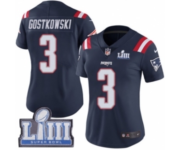 Women's Nike New England Patriots #3 Stephen Gostkowski Limited Navy Blue Rush Vapor Untouchable Super Bowl LIII Bound NFL Jersey