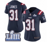 Women's Nike New England Patriots #31 Jonathan Jones Limited Navy Blue Rush Vapor Untouchable Super Bowl LIII Bound NFL Jersey