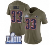 Women's Nike New England Patriots #33 Jeremy Hill Limited Olive 2017 Salute to Service Super Bowl LIII Bound NFL Jersey