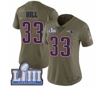 Women's Nike New England Patriots #33 Jeremy Hill Limited Olive 2017 Salute to Service Super Bowl LIII Bound NFL Jersey