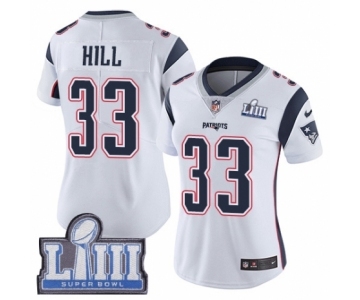 Women's Nike New England Patriots #33 Jeremy Hill White Vapor Untouchable Limited Player Super Bowl LIII Bound NFL Jersey