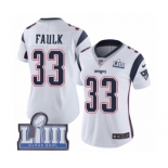 Women's Nike New England Patriots #33 Kevin Faulk White Vapor Untouchable Limited Player Super Bowl LIII Bound NFL Jersey