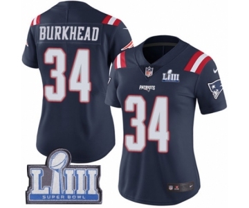 Women's Nike New England Patriots #34 Rex Burkhead Limited Navy Blue Rush Vapor Untouchable Super Bowl LIII Bound NFL Jersey