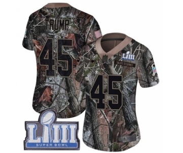 Women's Nike New England Patriots #45 Donald Trump Camo Rush Realtree Limited Super Bowl LIII Bound NFL Jersey