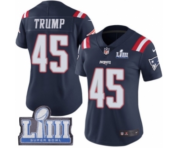 Women's Nike New England Patriots #45 Donald Trump Limited Navy Blue Rush Vapor Untouchable Super Bowl LIII Bound NFL Jersey