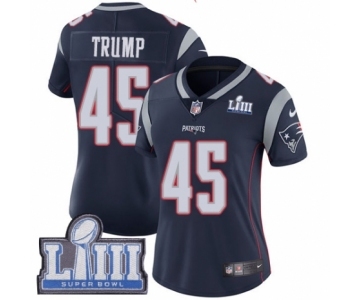 Women's Nike New England Patriots #45 Donald Trump Navy Blue Team Color Vapor Untouchable Limited Player Super Bowl LIII Bound NFL Jersey