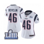 Women's Nike New England Patriots #46 James Develin White Vapor Untouchable Limited Player Super Bowl LIII Bound NFL Jersey