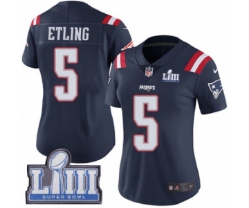 Women's Nike New England Patriots #5 Danny Etling Limited Navy Blue Rush Vapor Untouchable Super Bowl LIII Bound NFL Jersey