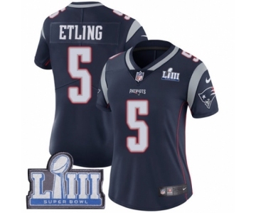 Women's Nike New England Patriots #5 Danny Etling Navy Blue Team Color Vapor Untouchable Limited Player Super Bowl LIII Bound NFL Jersey