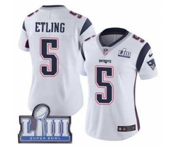 Women's Nike New England Patriots #5 Danny Etling White Vapor Untouchable Limited Player Super Bowl LIII Bound NFL Jersey