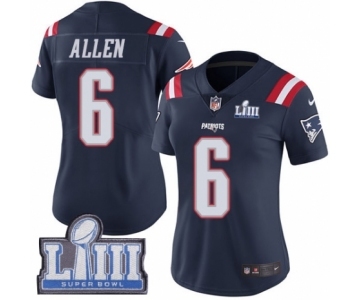 Women's Nike New England Patriots #6 Ryan Allen Limited Navy Blue Rush Vapor Untouchable Super Bowl LIII Bound NFL Jersey