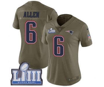 Women's Nike New England Patriots #6 Ryan Allen Limited Olive 2017 Salute to Service Super Bowl LIII Bound NFL Jersey