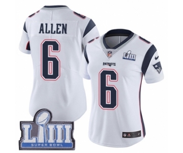 Women's Nike New England Patriots #6 Ryan Allen White Vapor Untouchable Limited Player Super Bowl LIII Bound NFL Jersey