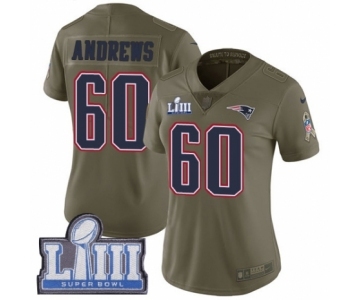 Women's Nike New England Patriots #60 David Andrews Limited Olive 2017 Salute to Service Super Bowl LIII Bound NFL Jersey