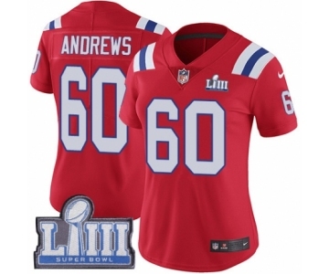 Women's Nike New England Patriots #60 David Andrews Red Alternate Vapor Untouchable Limited Player Super Bowl LIII Bound NFL Jersey