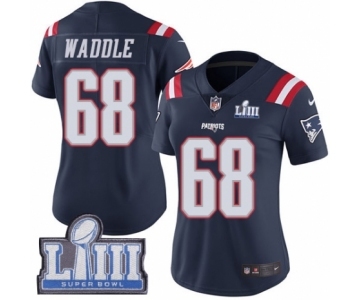 Women's Nike New England Patriots #68 LaAdrian Waddle Limited Navy Blue Rush Vapor Untouchable Super Bowl LIII Bound NFL Jersey