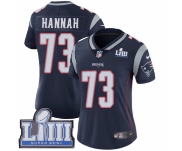 Women's Nike New England Patriots #73 John Hannah Navy Blue Team Color Vapor Untouchable Limited Player Super Bowl LIII Bound NFL Jersey