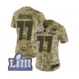 Women's Nike New England Patriots #77 Trent Brown Limited Camo 2018 Salute to Service Super Bowl LIII Bound NFL Jersey