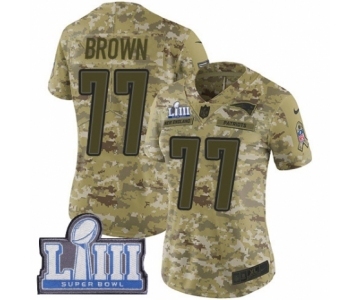 Women's Nike New England Patriots #77 Trent Brown Limited Camo 2018 Salute to Service Super Bowl LIII Bound NFL Jersey