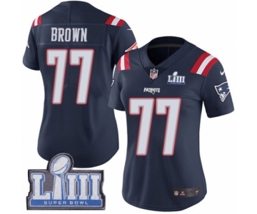 Women's Nike New England Patriots #77 Trent Brown Limited Navy Blue Rush Vapor Untouchable Super Bowl LIII Bound NFL Jersey