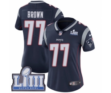 Women's Nike New England Patriots #77 Trent Brown Navy Blue Team Color Vapor Untouchable Limited Player Super Bowl LIII Bound NFL Jersey