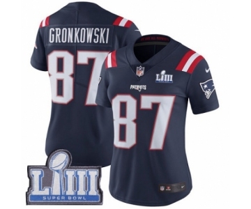 Women's Nike New England Patriots #87 Rob Gronkowski Limited Navy Blue Rush Vapor Untouchable Super Bowl LIII Bound NFL Jersey