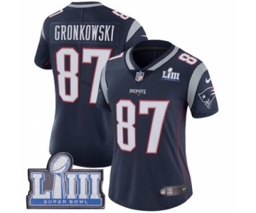 Women's Nike New England Patriots #87 Rob Gronkowski Navy Blue Team Color Vapor Untouchable Limited Player Super Bowl LIII Bound NFL Jersey