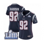 Women's Nike New England Patriots #92 James Harrison Navy Blue Team Color Vapor Untouchable Limited Player Super Bowl LIII Bound NFL Jersey