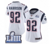 Women's Nike New England Patriots #92 James Harrison White Vapor Untouchable Limited Player Super Bowl LIII Bound NFL Jersey