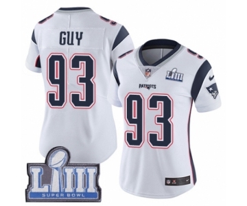 Women's Nike New England Patriots #93 Lawrence Guy White Vapor Untouchable Limited Player Super Bowl LIII Bound NFL Jersey