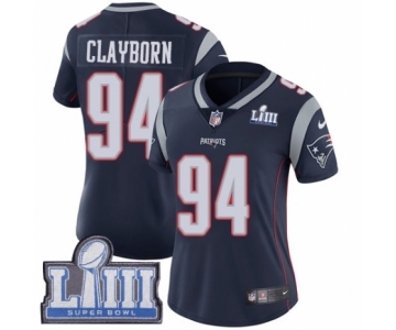 Women's Nike New England Patriots #94 Adrian Clayborn Navy Blue Team Color Vapor Untouchable Limited Player Super Bowl LIII Bound NFL Jersey