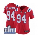 Women's Nike New England Patriots #94 Adrian Clayborn Red Alternate Vapor Untouchable Limited Player Super Bowl LIII Bound NFL Jersey