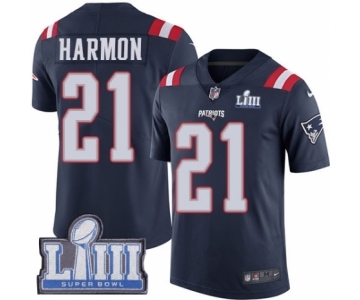 Youth Nike New England Patriots #21 Duron Harmon Limited Navy Blue Rush Vapor Untouchable Super Bowl LIII Bound NFL Jersey