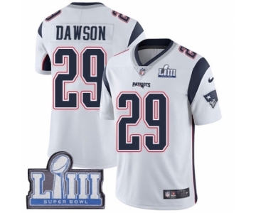 Youth Nike New England Patriots #29 Duke Dawson White Vapor Untouchable Limited Player Super Bowl LIII Bound NFL Jersey