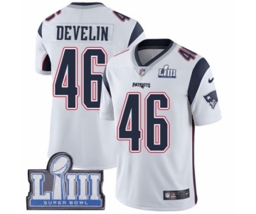 Youth Nike New England Patriots #46 James Develin White Vapor Untouchable Limited Player Super Bowl LIII Bound NFL Jersey