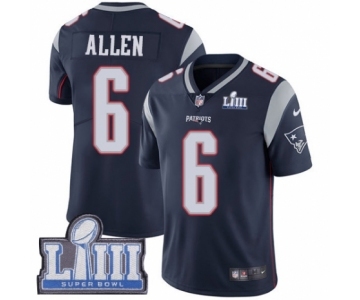 Youth Nike New England Patriots #6 Ryan Allen Navy Blue Team Color Vapor Untouchable Limited Player Super Bowl LIII Bound NFL Jersey