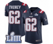 Youth Nike New England Patriots #62 Joe Thuney Limited Navy Blue Rush Vapor Untouchable Super Bowl LIII Bound NFL Jersey