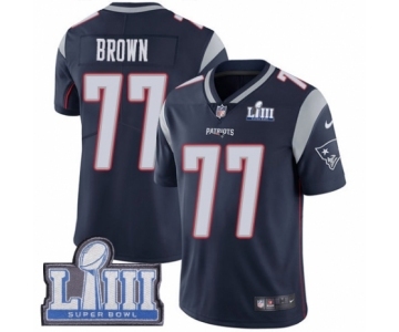 Youth Nike New England Patriots #77 Trent Brown Navy Blue Team Color Vapor Untouchable Limited Player Super Bowl LIII Bound NFL Jersey