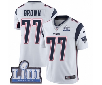 Youth Nike New England Patriots #77 Trent Brown White Vapor Untouchable Limited Player Super Bowl LIII Bound NFL Jersey