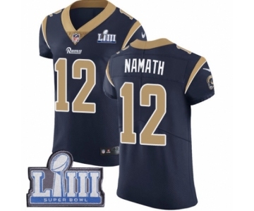 Men's Nike Los Angeles Rams #12 Joe Namath Navy Blue Team Color Vapor Untouchable Elite Player Super Bowl LIII Bound NFL Jersey