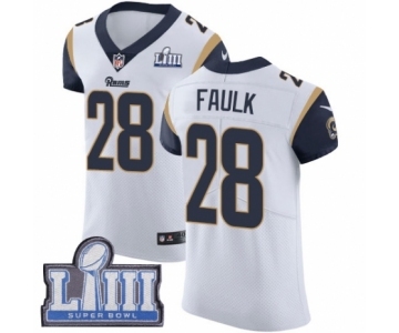 Men's Nike Los Angeles Rams #28 Marshall Faulk White Vapor Untouchable Elite Player Super Bowl LIII Bound NFL Jersey