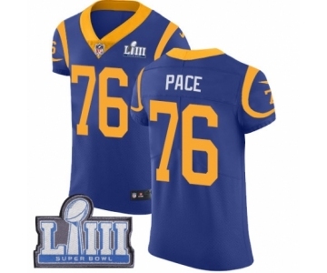 Men's Nike Los Angeles Rams #76 Orlando Pace Royal Blue Alternate Vapor Untouchable Elite Player Super Bowl LIII Bound NFL Jersey